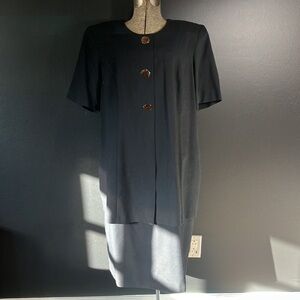 Vintage 1990s Kathie Lee Woman Black Dress with Animal Buttons Size 18W